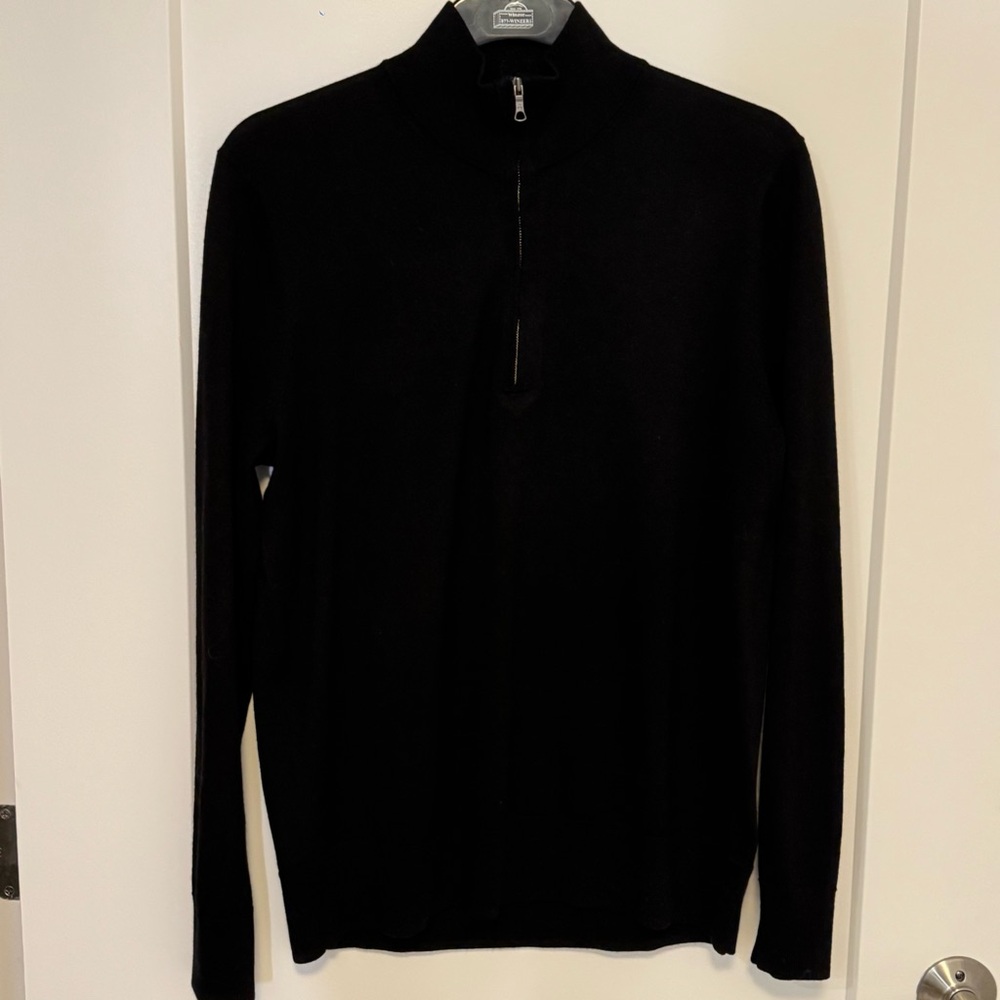 Brooks Brothers Men's Merino Wool Black Quarter Zip (Medium)